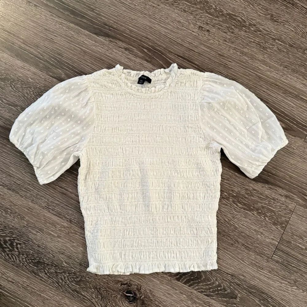 J. Crew Puff-sleeve textured voile smocked top